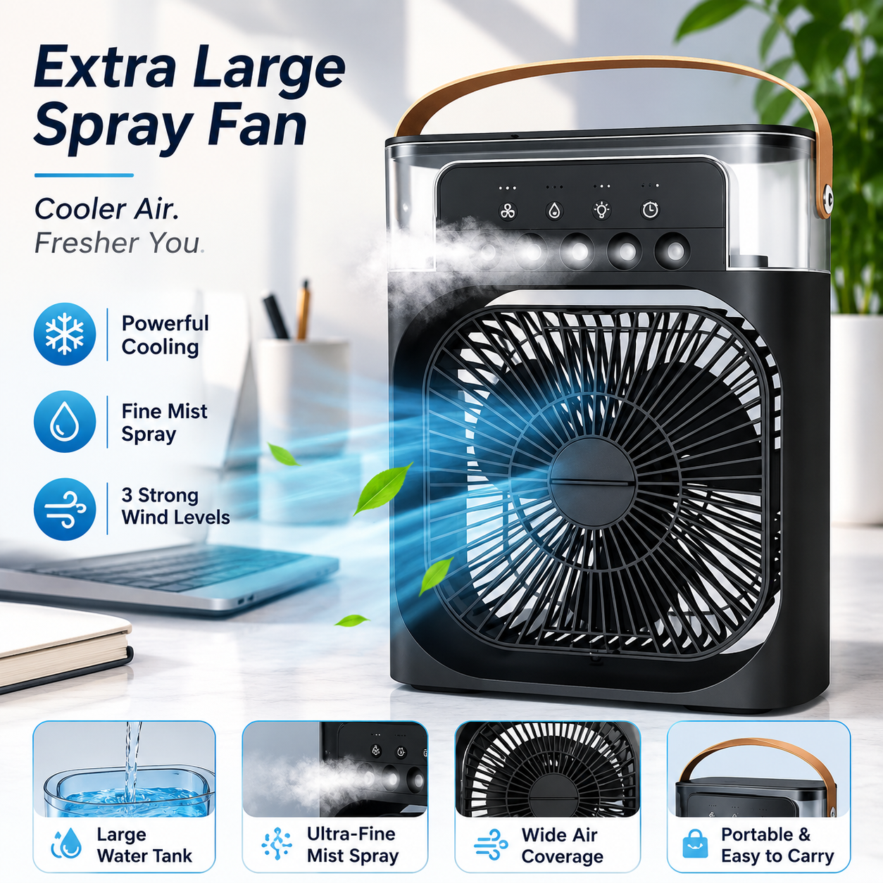 Portable Air Conditioner Fan with LED Light Humidifier